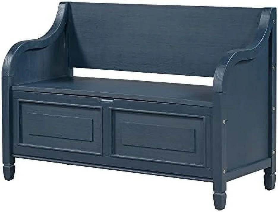 Rustic Entry Bench with Hidden Compartments and Removable Cushion (Antique Navy) M22017
