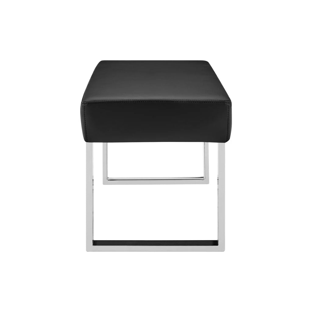 48 Inch Black Leatherette Bench with Metal Frame I30557