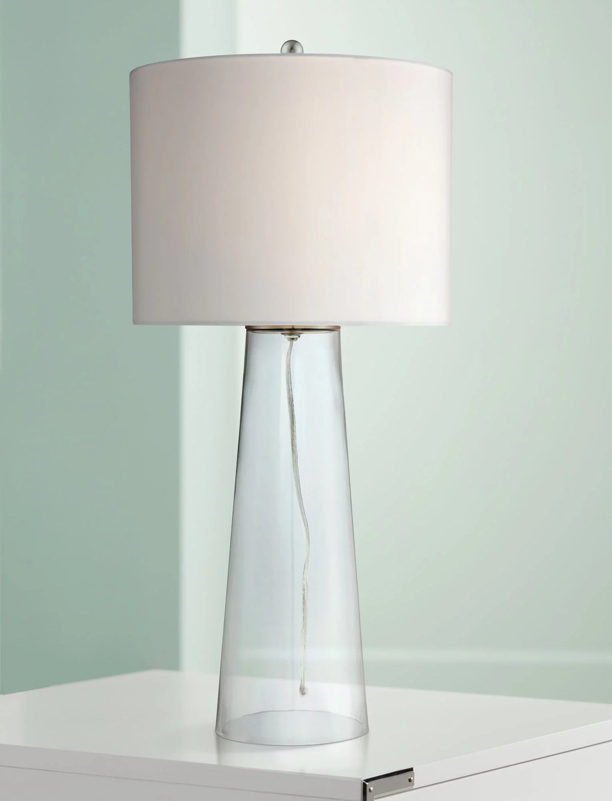 30" Tall Clear Glass End Table Lamp with White Shade W9969