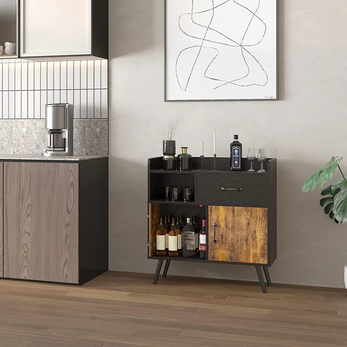 Cabinet with 1 Drawer 2 Doors 1 Open Shelves Free Standing Cupboard with 4 Legs O657477