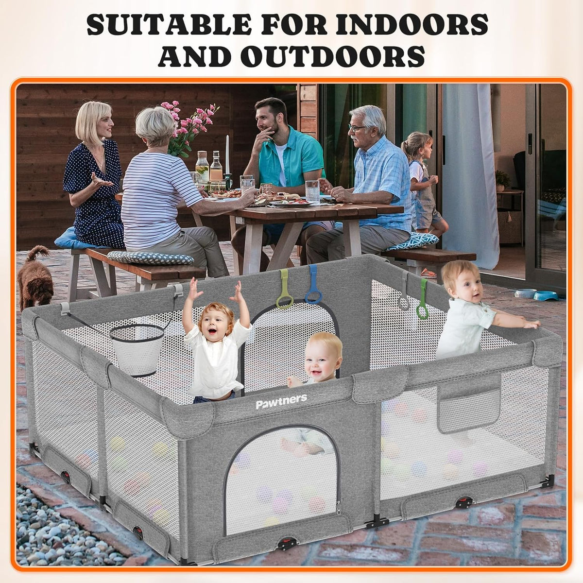 71"L x 59"W x 27"H Large Portable Baby Playpen with 50PCS Ocean Ball F62721