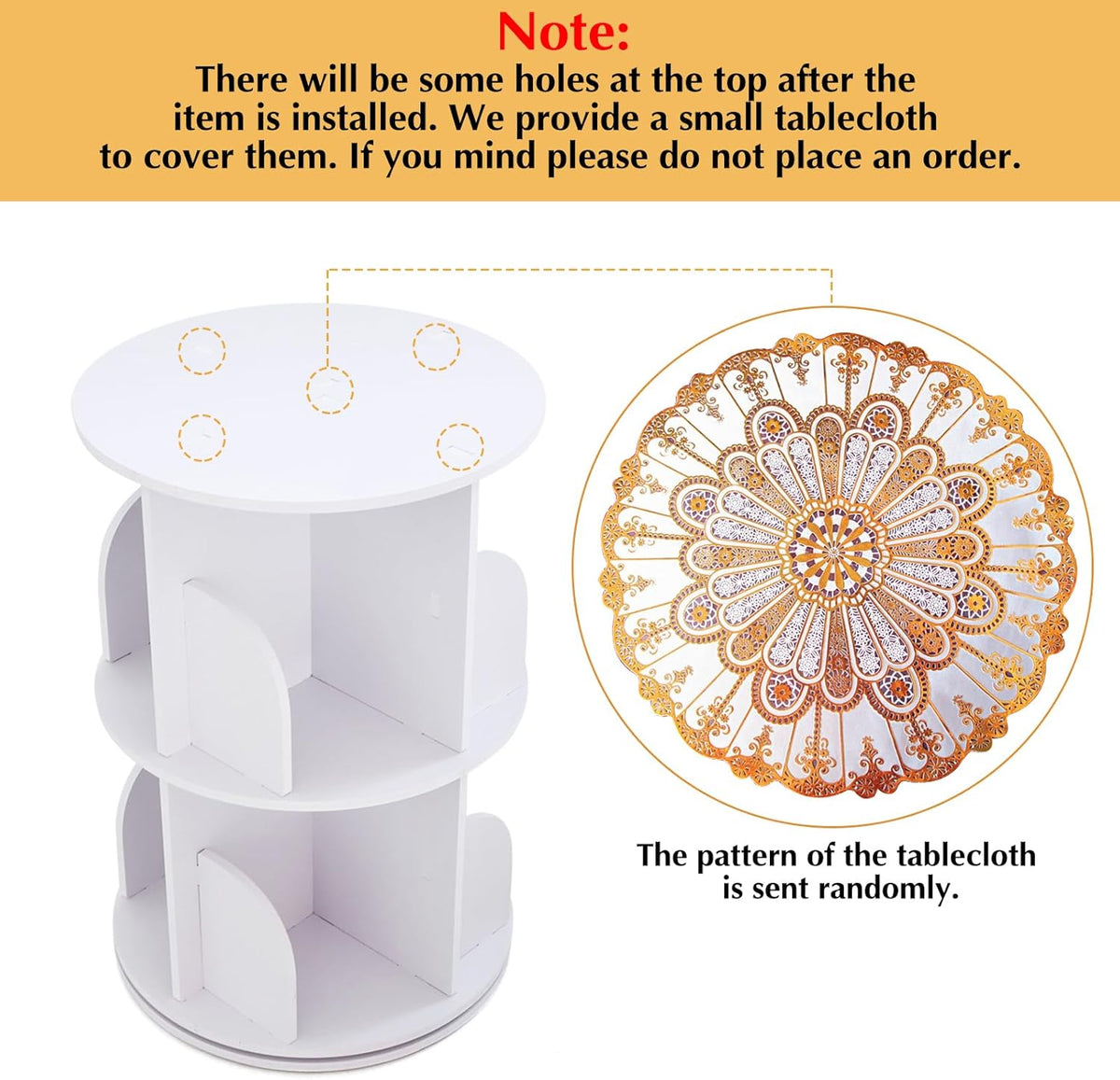 White 2 Tiers Rotating Bookshelf N742