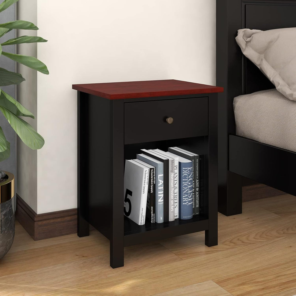 White 1-Drawer Wood Nightstand G998