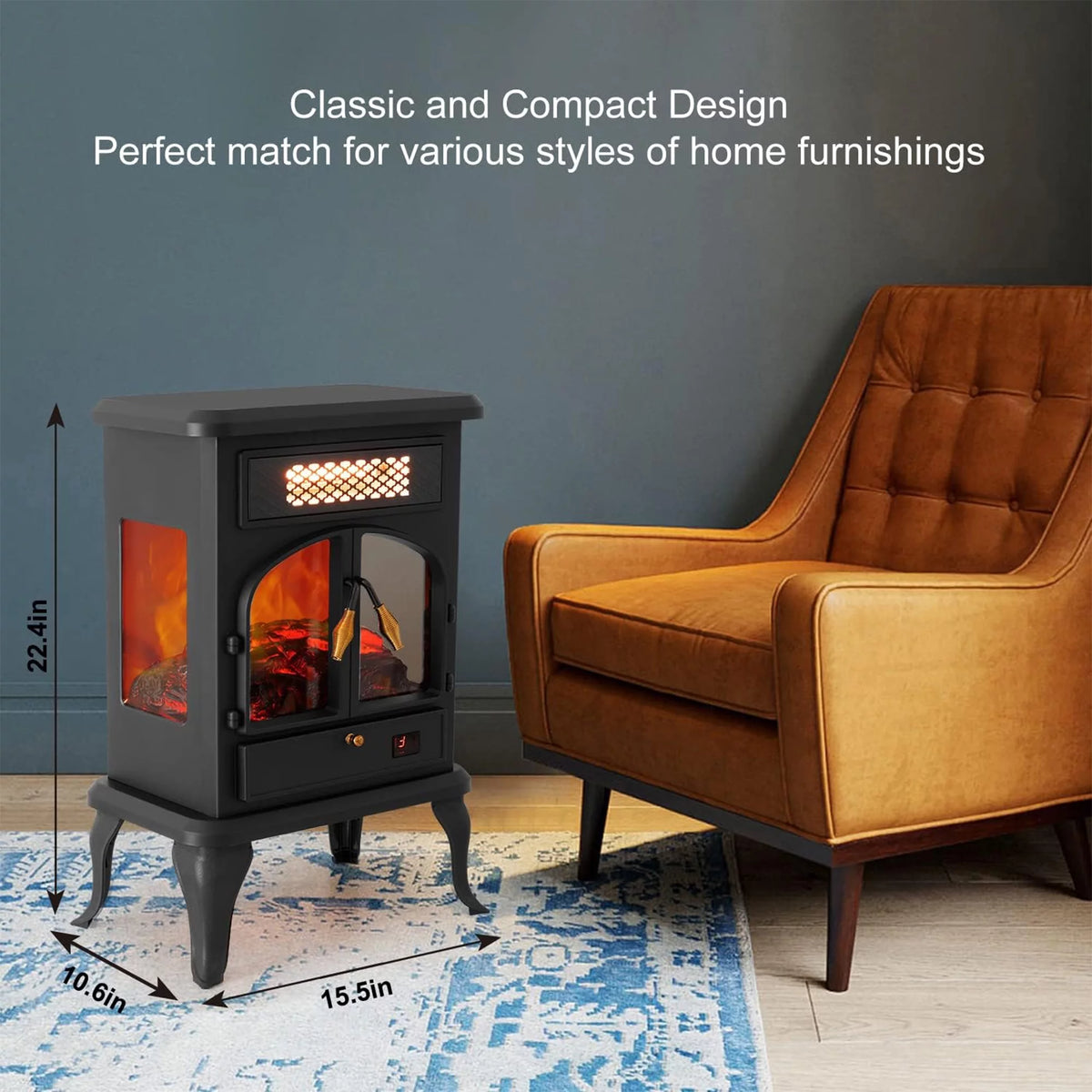 Freestanding Portable Electric Fireplace Heater Stove S418