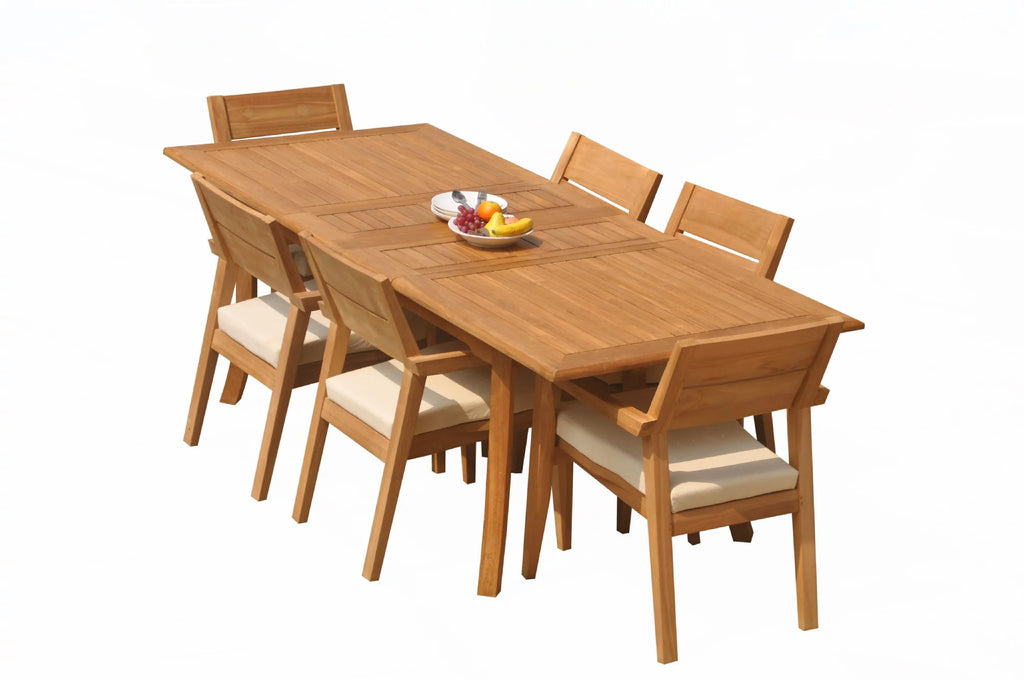Grade-A Teak 7 Pc Dining Set with 6 Stacking Arm Chairs B9791