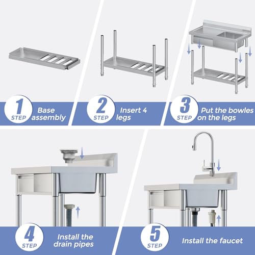 Stainless Steel Freestanding Kitchen Sink with Drawer, 39inch I8891