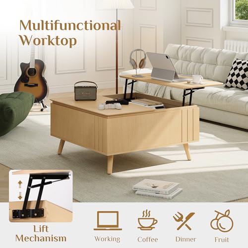 Round Storage Coffee Table with Sliding Cabinet Door, Walnut J203