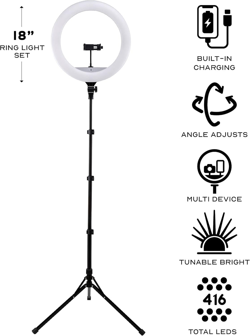 18 Inch LED Ring Light with Stand and Wireless Remote Y186896