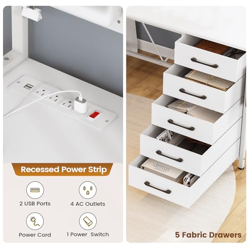 White L Shaped Gaming Desk with Drawers and Hutch A71792