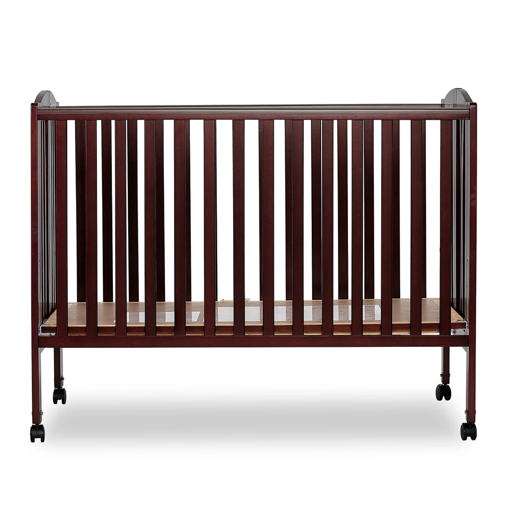 Full Size 2-in-1 Folding Stationary Side Crib with Locking Wheels, Espresso Q905