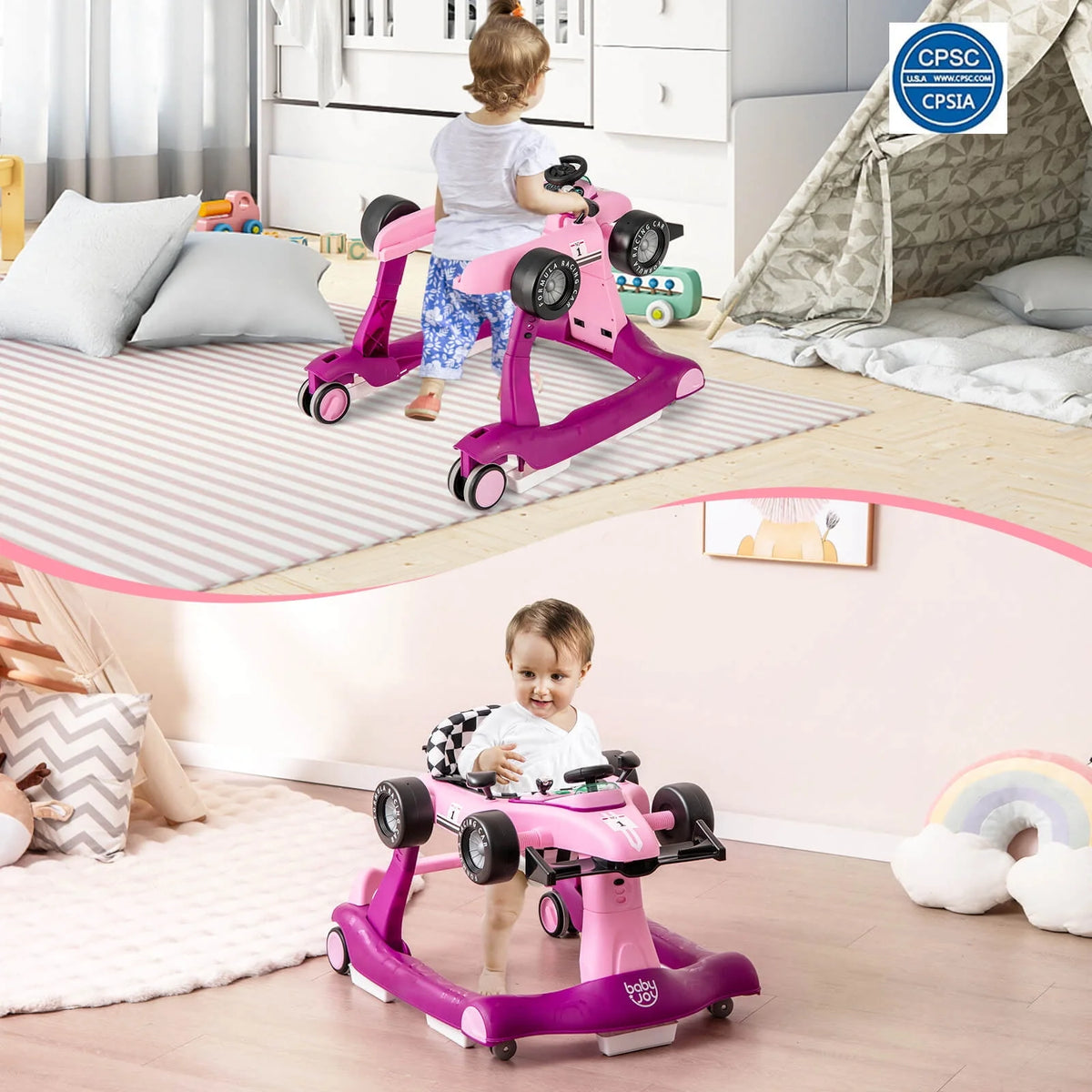 Foldable Adjustable Height Blue Baby Walker X867