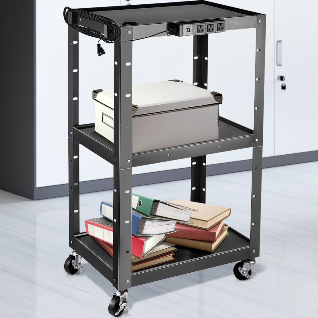 Steel AV Cart Media Cart with Cord Management Height Adjustable W7447