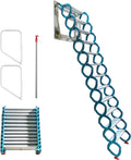 Blue 9.8ft Al-Mg Alloy Folding Attic Ladder with Armrests W243479