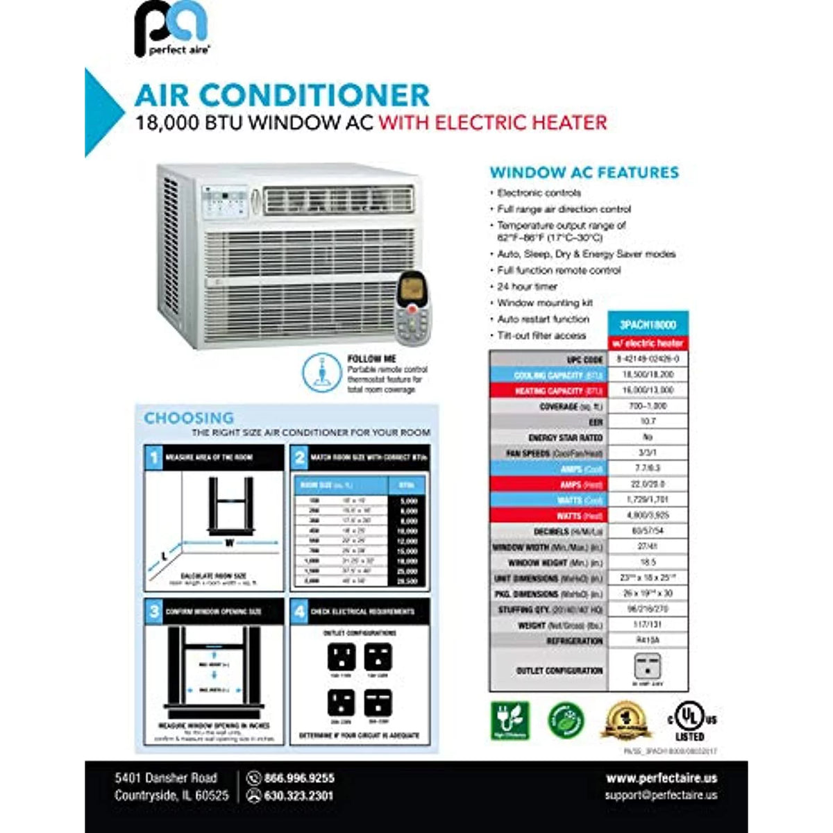 18,000 BTU Window Air Conditioner with Electric Heat M78005