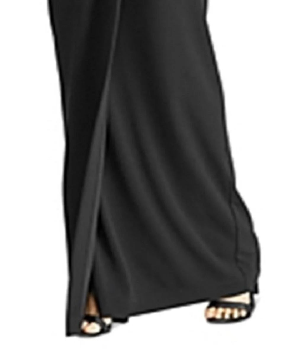 Black Sleeveless Off Shoulder Full-Length Formal Faux Wrap Dress R3424
