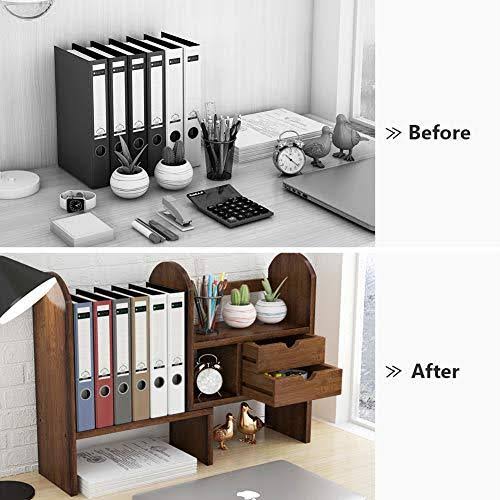 Bamboo Desktop Bookshelf Bookcase with 2 Drawers O7197