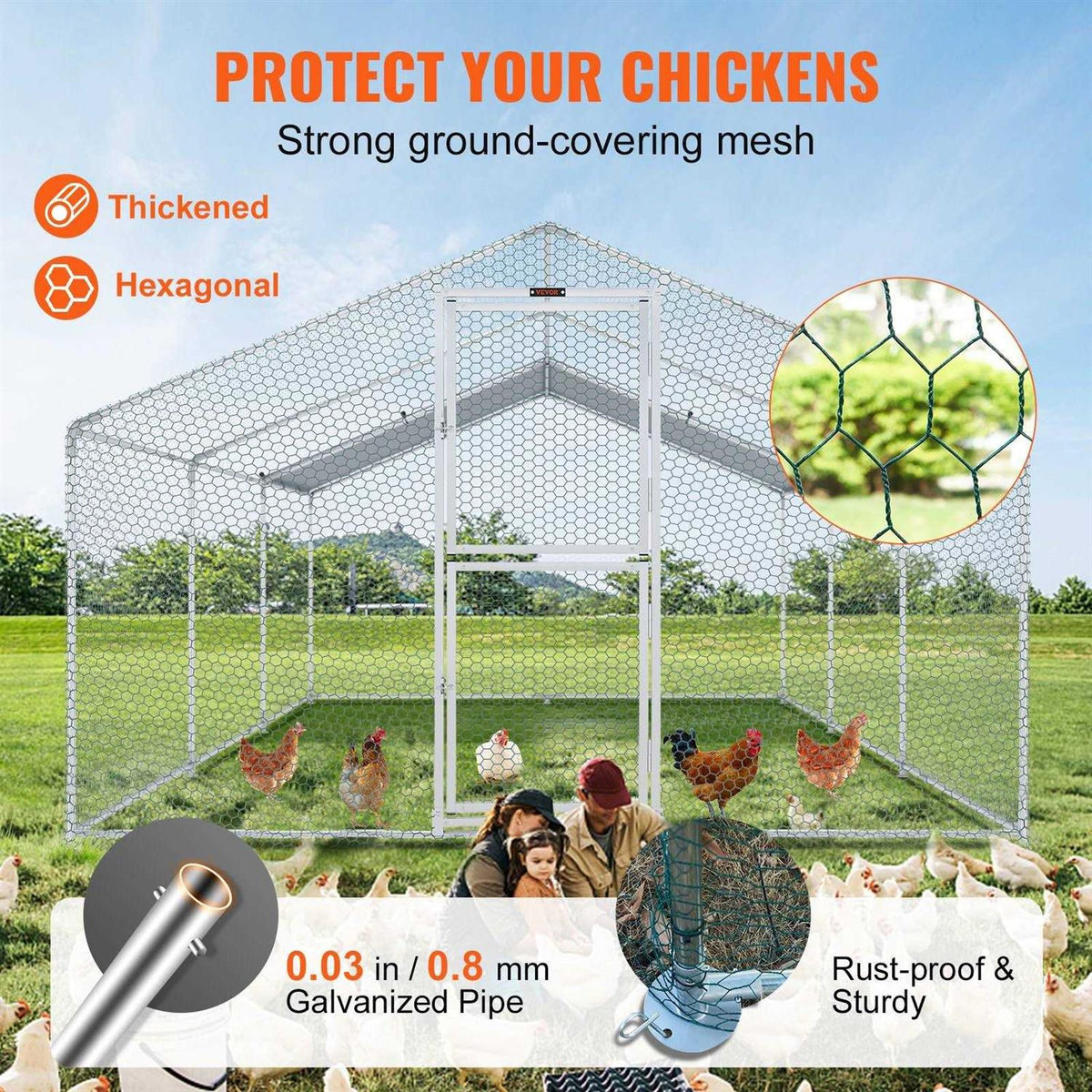 Large Metal Chicken Coop with Run G423395