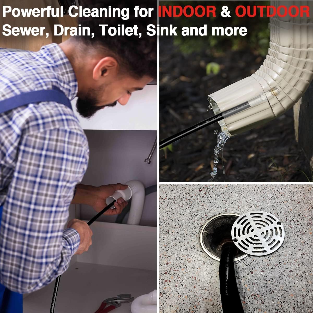 Sewer Jetter Kit for Pressure Washer, 50 FT 1/4 Inch NPT Drain Cleaning Hose, 4000 PSI Pack of 2 T1191