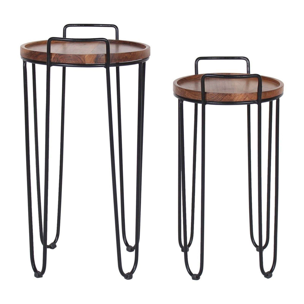 Iron & Acacia Nesting Tray Tables with Handles Set of 2 N462