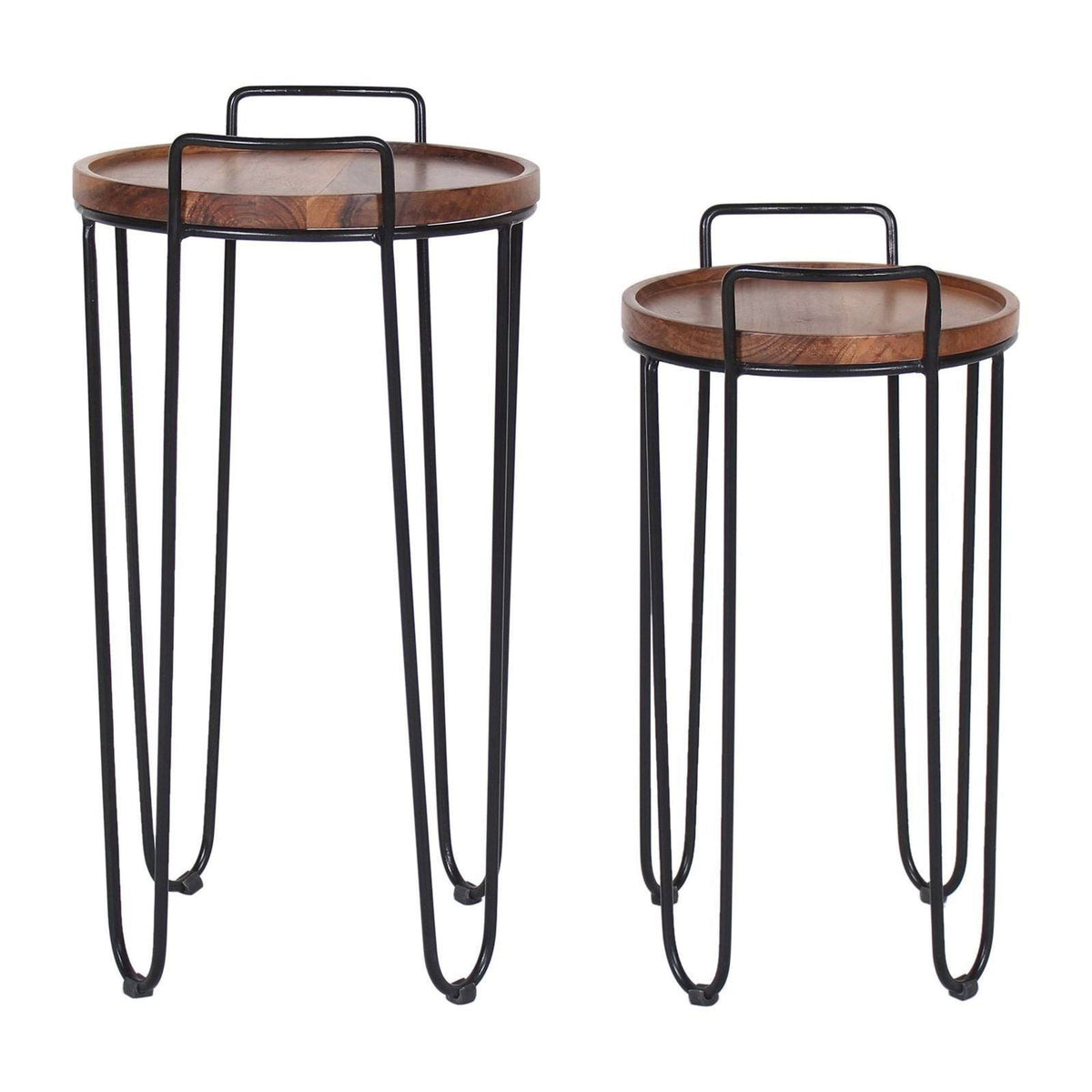 Iron & Acacia Nesting Tray Tables with Handles Set of 2 N462