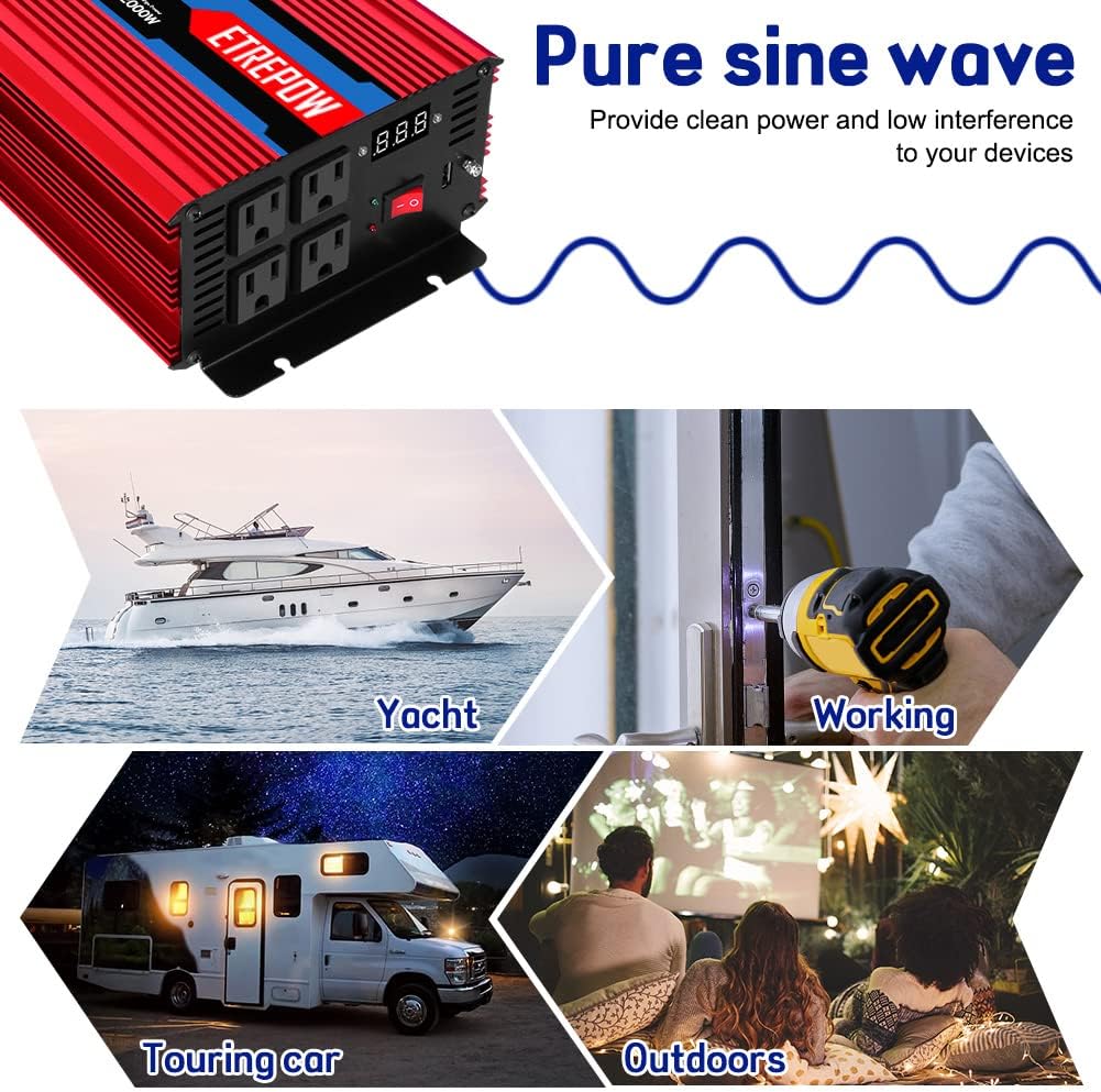 2000 Watt Pure Sine Wave Power Inverter 12V DC to 110V AC X980884