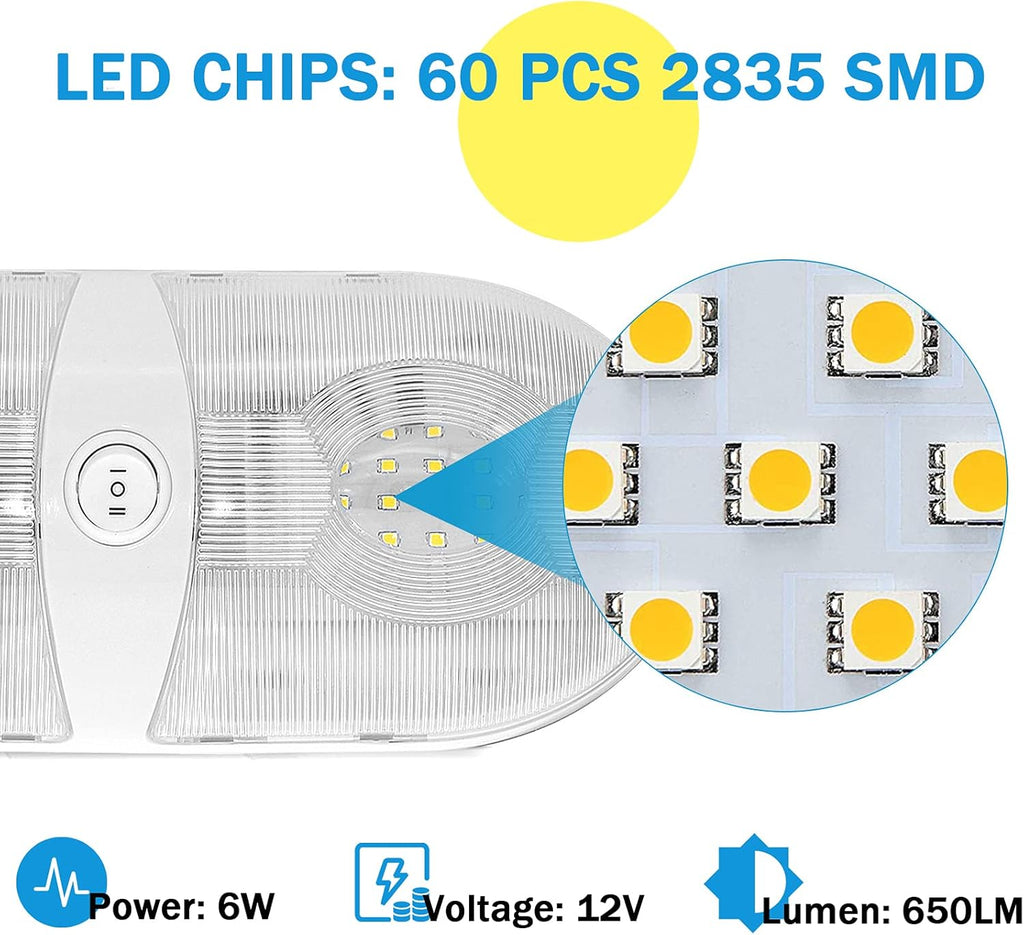 650 Lumens 12V LED Ceiling Dome Light with ON/Off Switch, Natural White 4000-4500K, Pack of 5 M194985