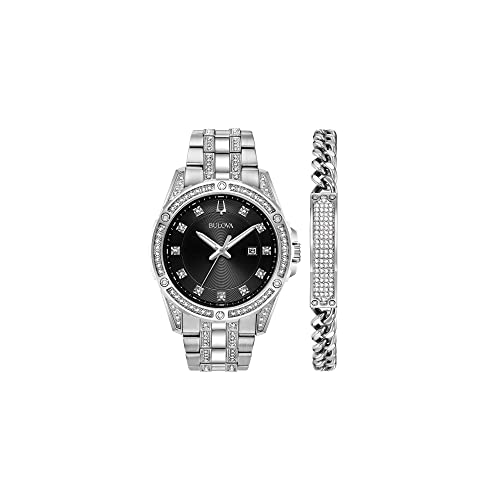 Crystal Accented Quartz Watch and ID Bracelet Gift Set F725