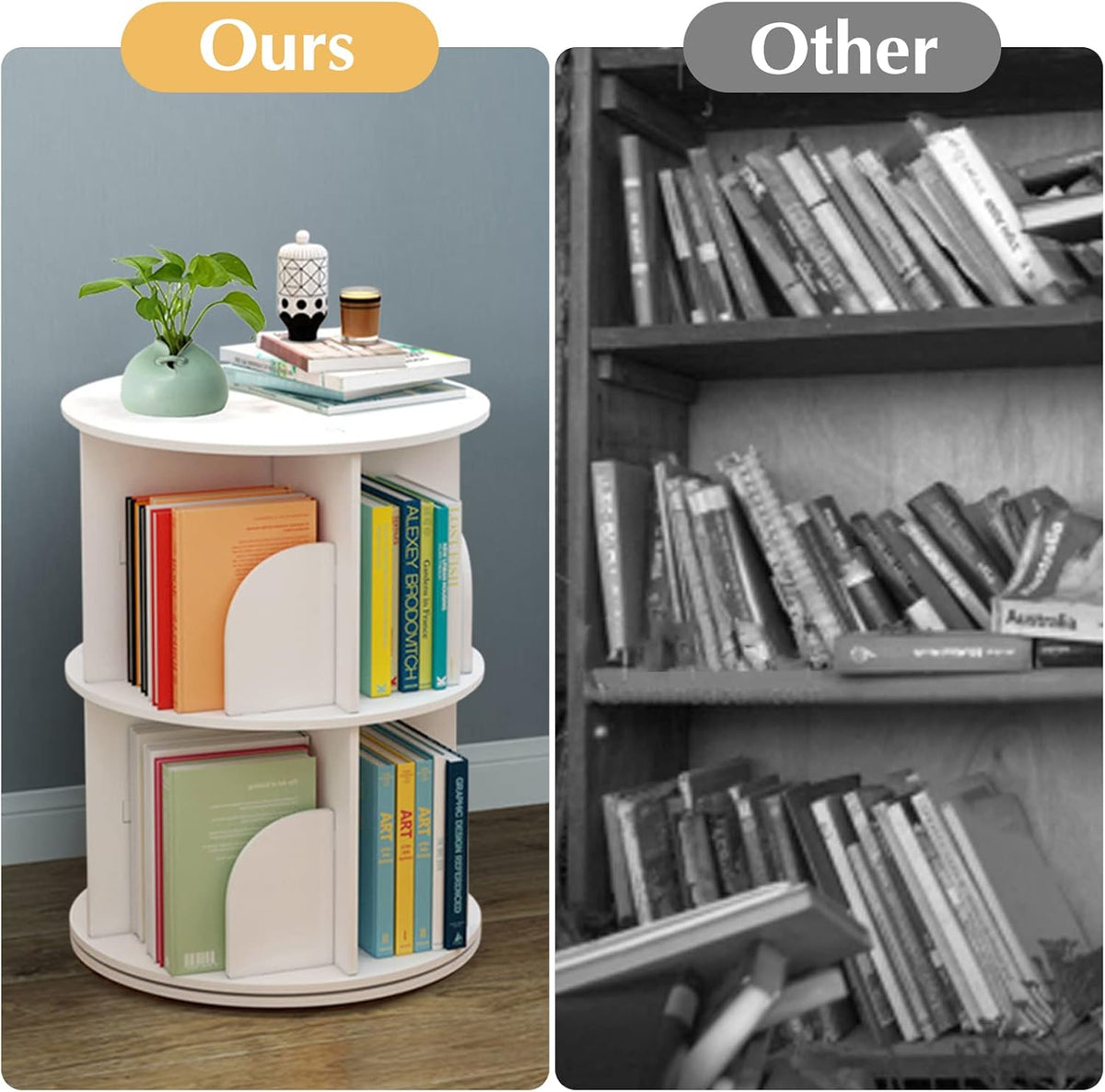 White 2 Tiers Rotating Bookshelf N742