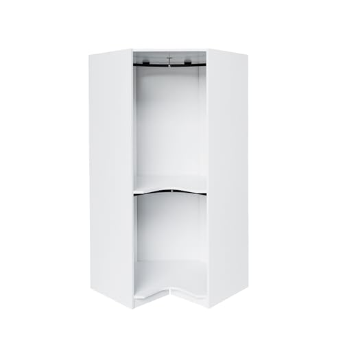Natural Polygon Wooden Corner Wardrobe Closet with 2 Hanging Rails & Shelves X957