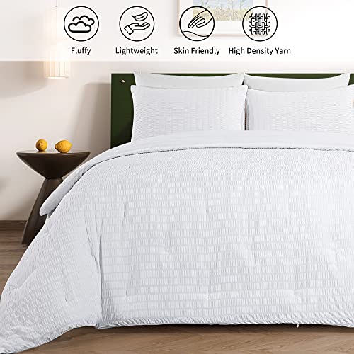 Oversized King White Seersucker Comforter 3 Piece Set J89987