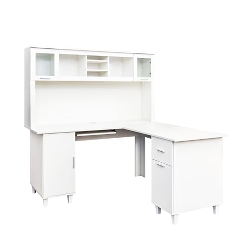 White Corner Desk with Drawers and Shelves I640929