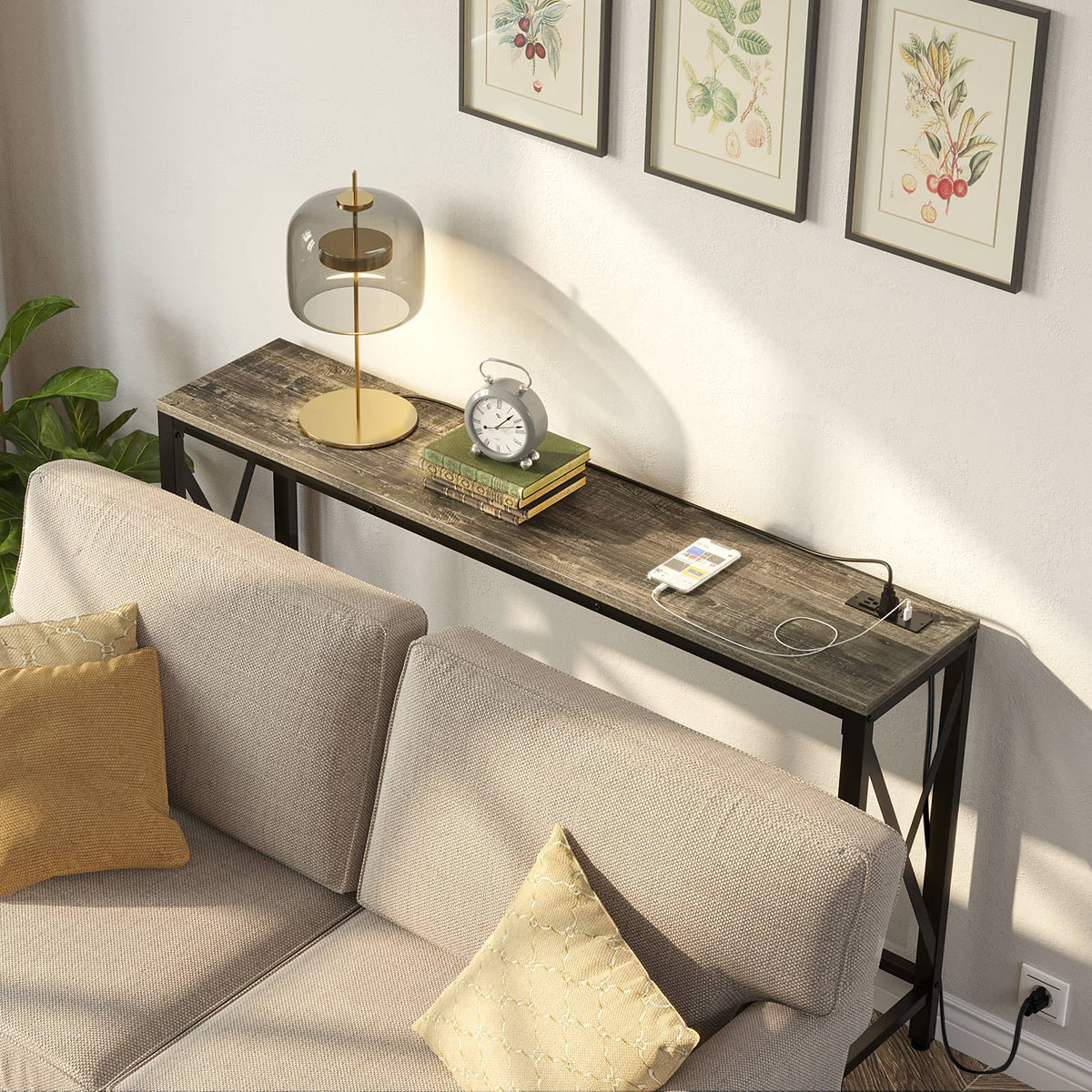 Console Table with Power Outlet, 55 Inch, Rustic Brown A893523