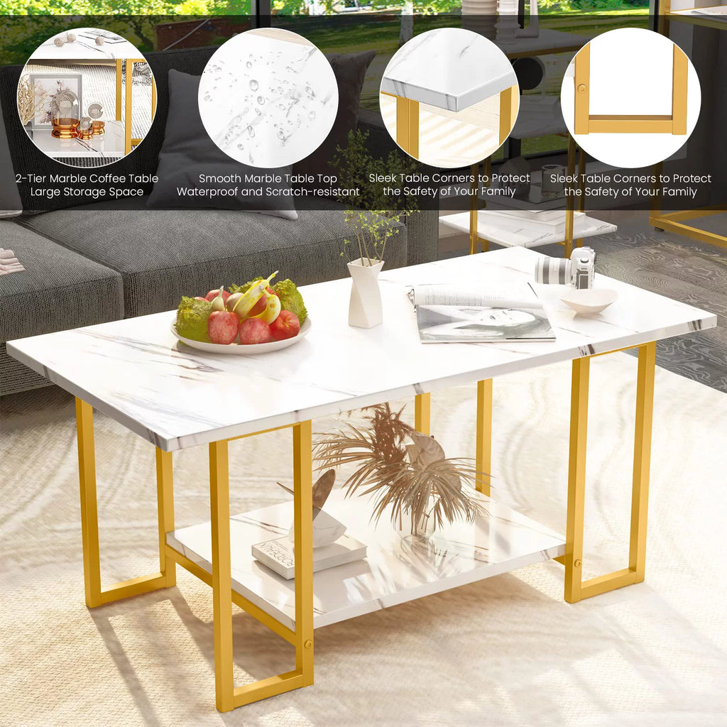 Gold Coffee Table Set of 3 with Metal Frame W79850
