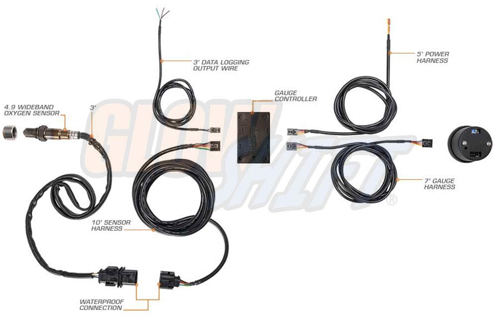 10 Color Digital Wideband Air/Fuel Ratio Gauge with Oxygen Sensor, Data Logging Output, Tinted Lens, 2-1/16" (52mm) S648