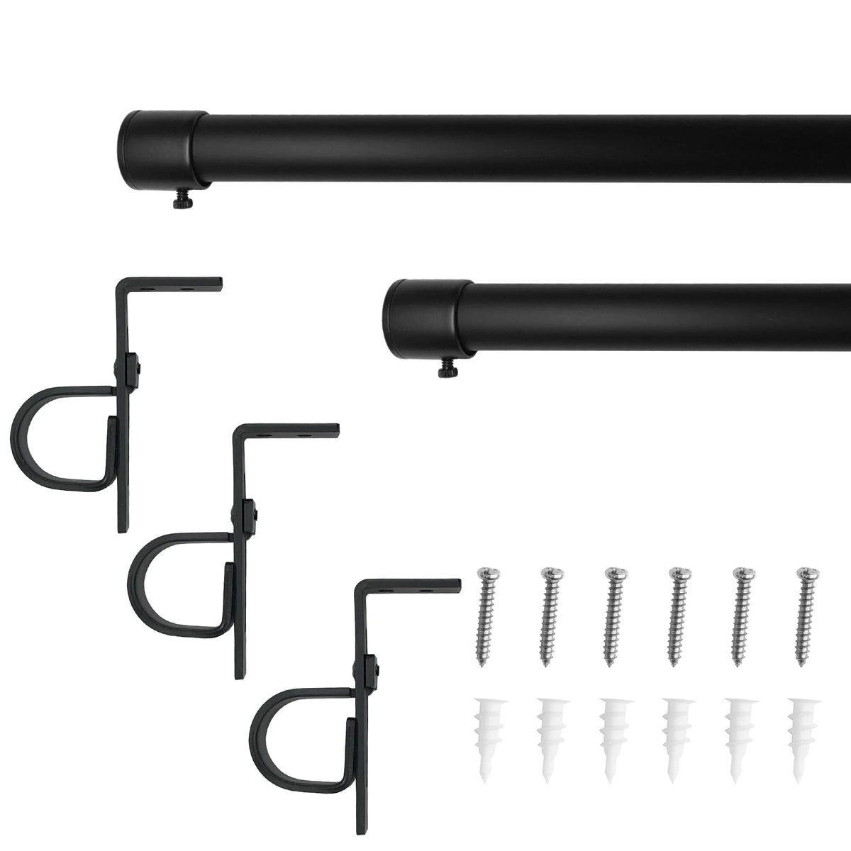 72"-144" 1" dia. Matte Black Curtain Rod Set L141