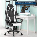 White Massage Gaming Chair with Headrest and Lumbar Support O503379