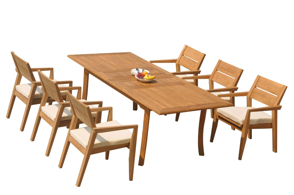 Grade-A Teak 7 Pc Dining Set with 6 Stacking Arm Chairs B9791