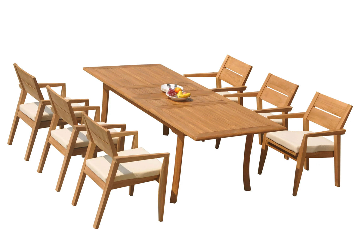 Grade-A Teak 7 Pc Dining Set with 6 Stacking Arm Chairs B9791