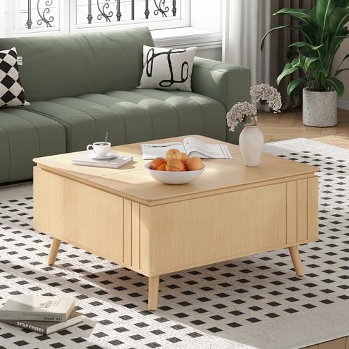 Round Storage Coffee Table with Sliding Cabinet Door, Walnut J203