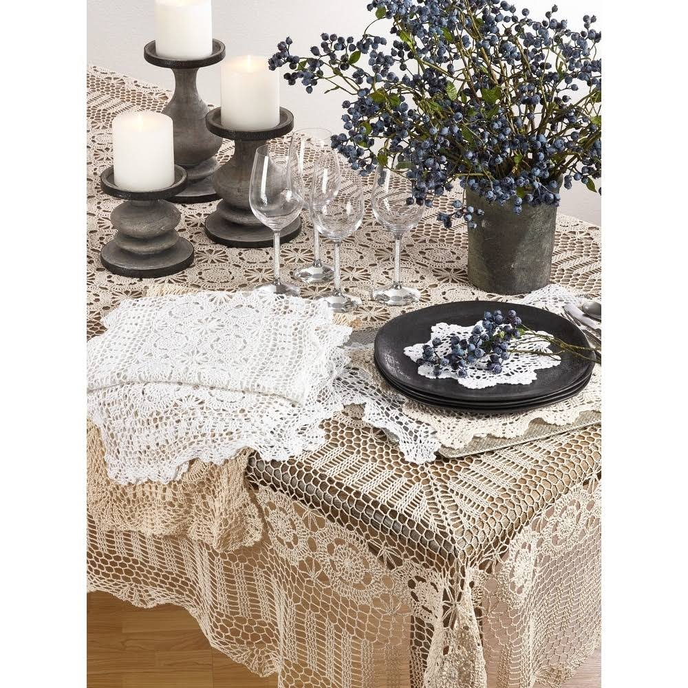 Handmade Crochet Lace Table Linens Grey E649441