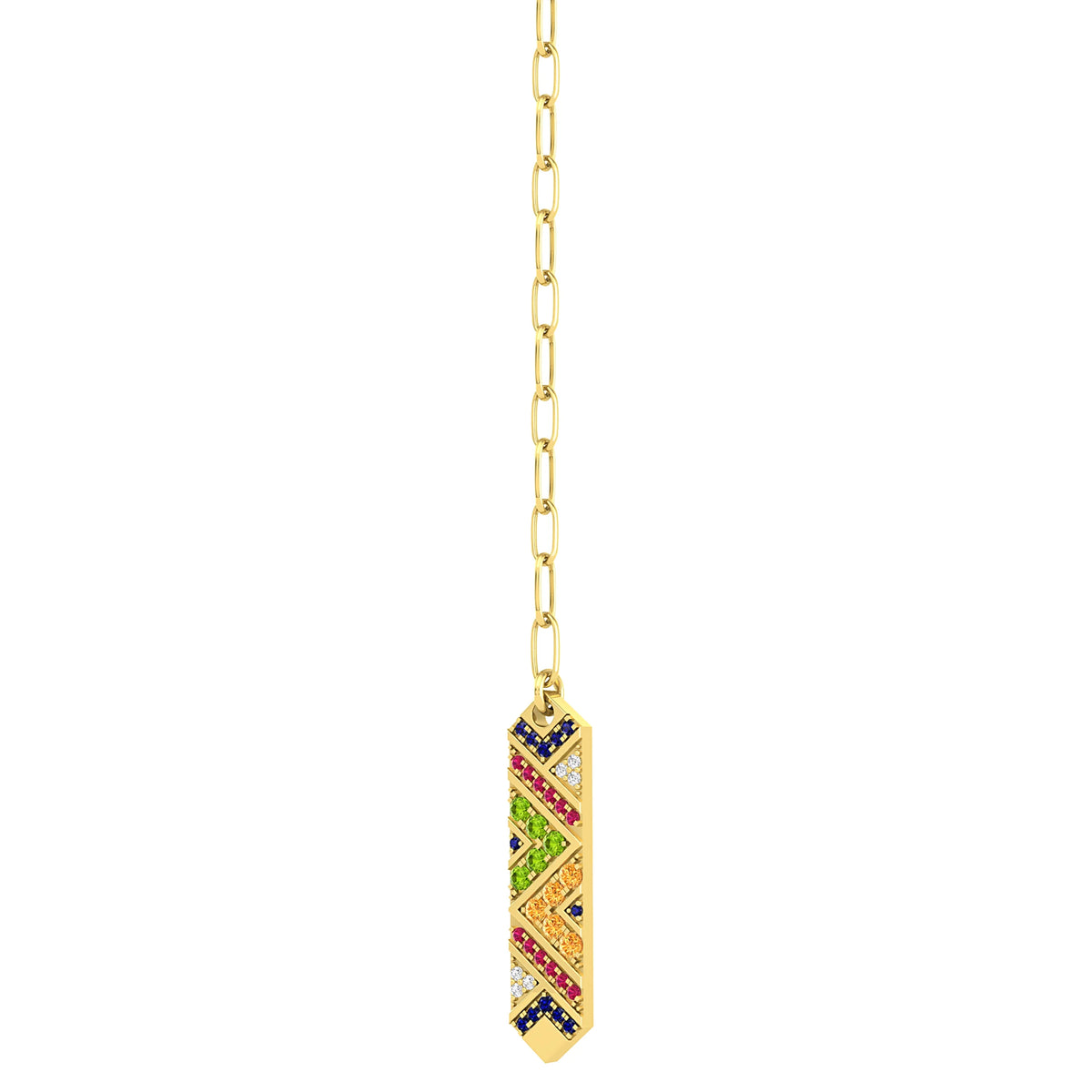 Round 5 Multi Gemstone Paperclip Chain Pendant Necklace in Yellow Gold Plated 925 Sterling Silver X21917