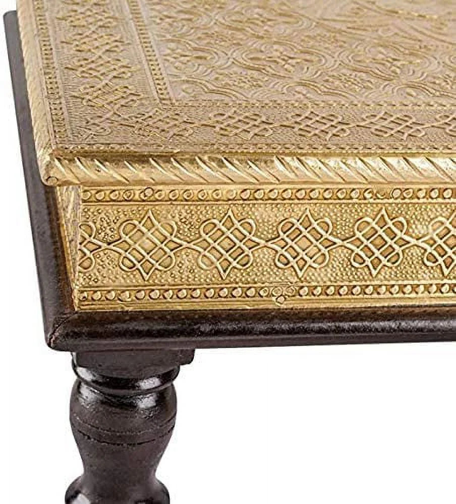 Brass and Wooden Indian Chowki Low Stool N63060