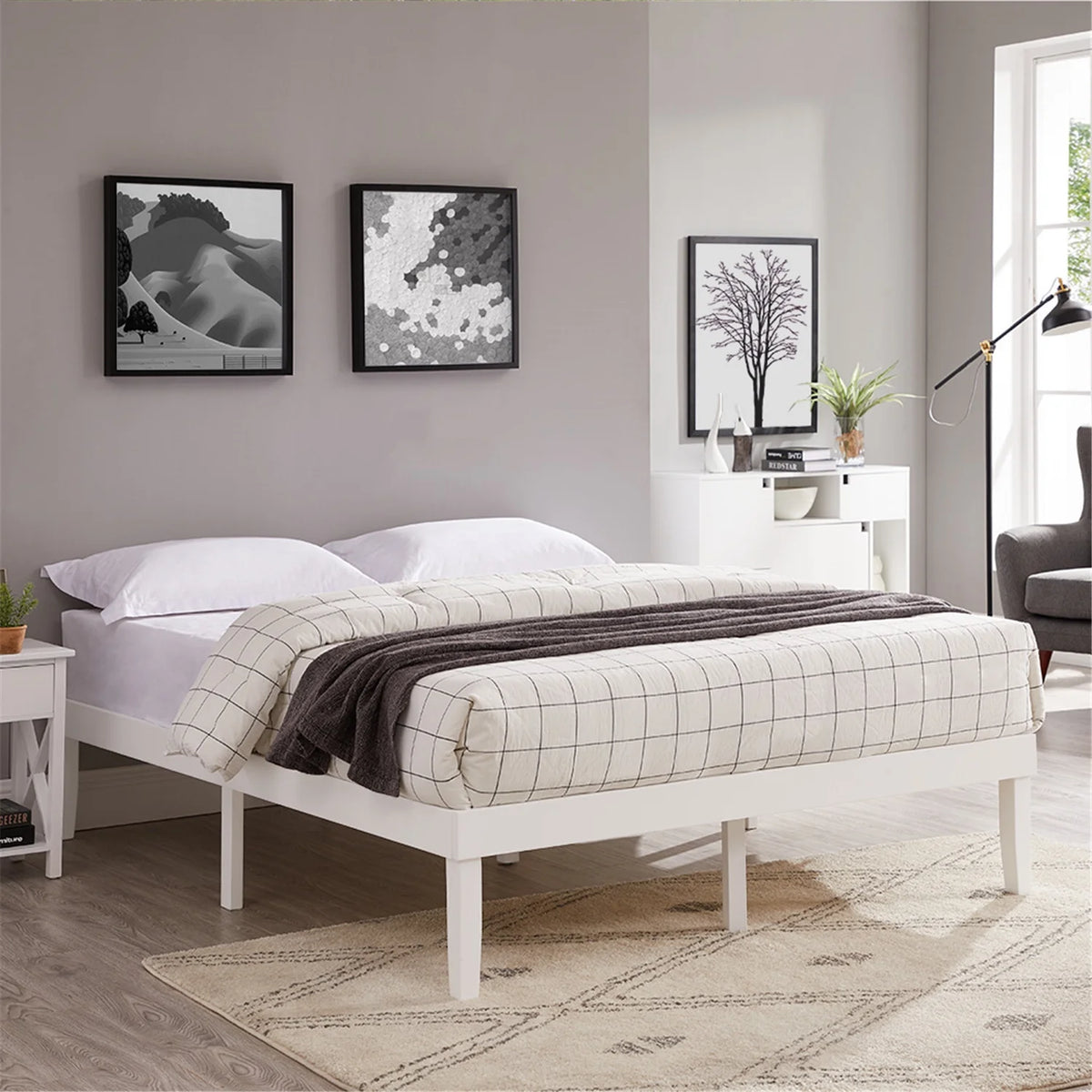 King Solid Wood Platform Bed Frame with Wooden Slats T8862