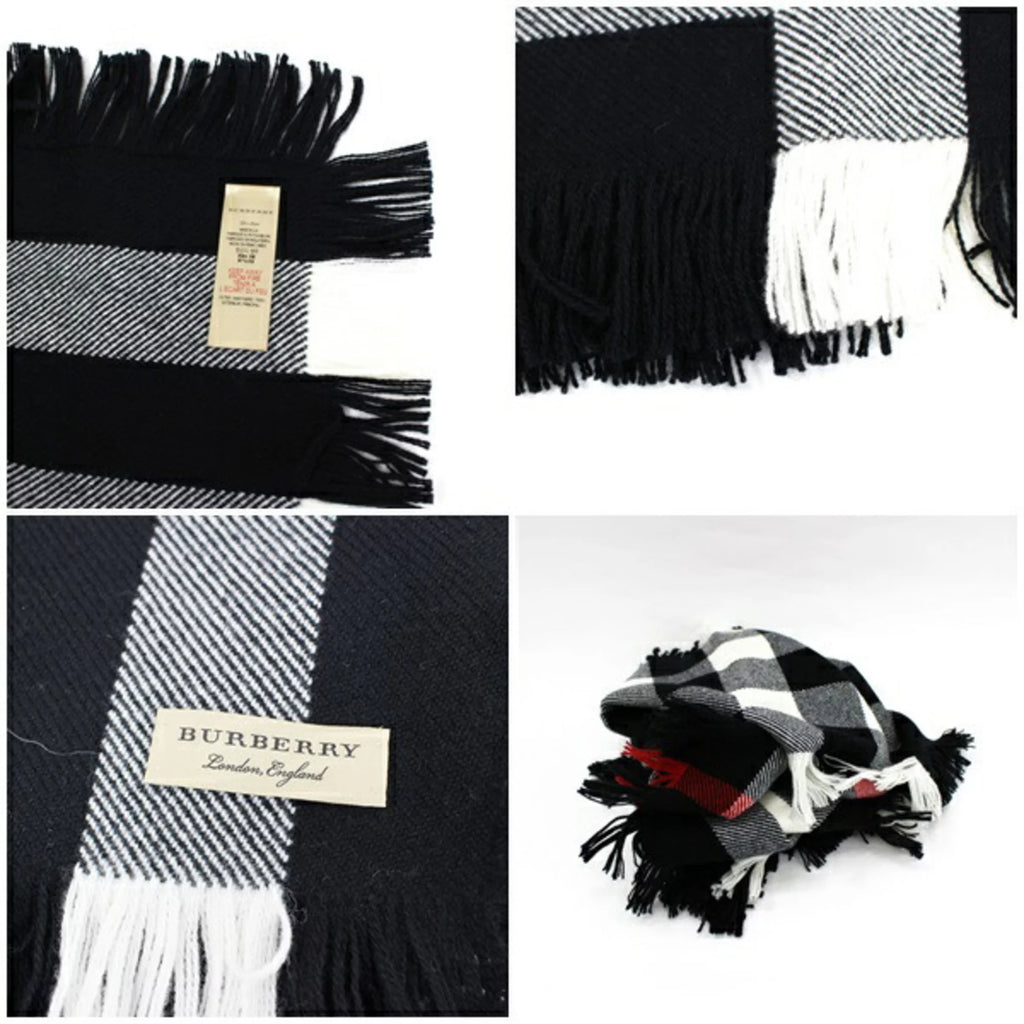 Wool Muffler Mega Plaid White Black H5004