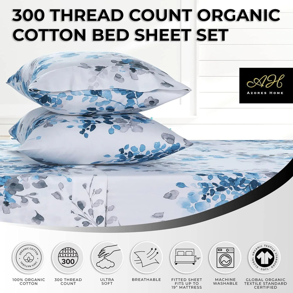 300 Thread Count Organic Cotton Deep Pocket King Bed Sheet Set J2349