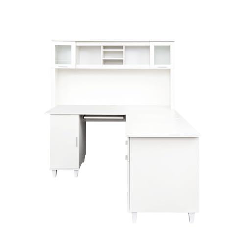 White Corner Desk with Drawers and Shelves I640929