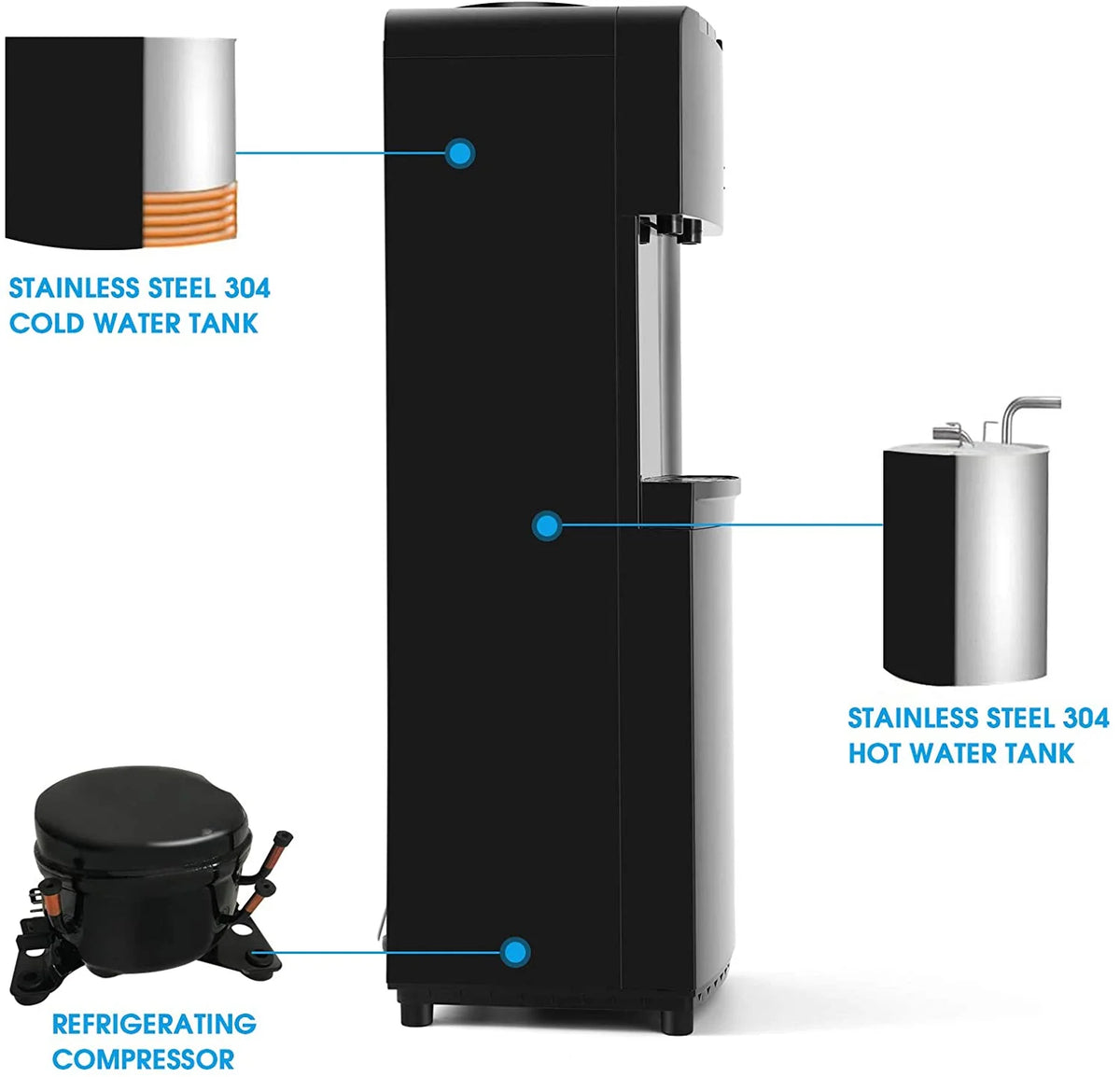 Black 5 Gallon Top Loading Water Dispenser Cooler with Child Safety Lock R690433