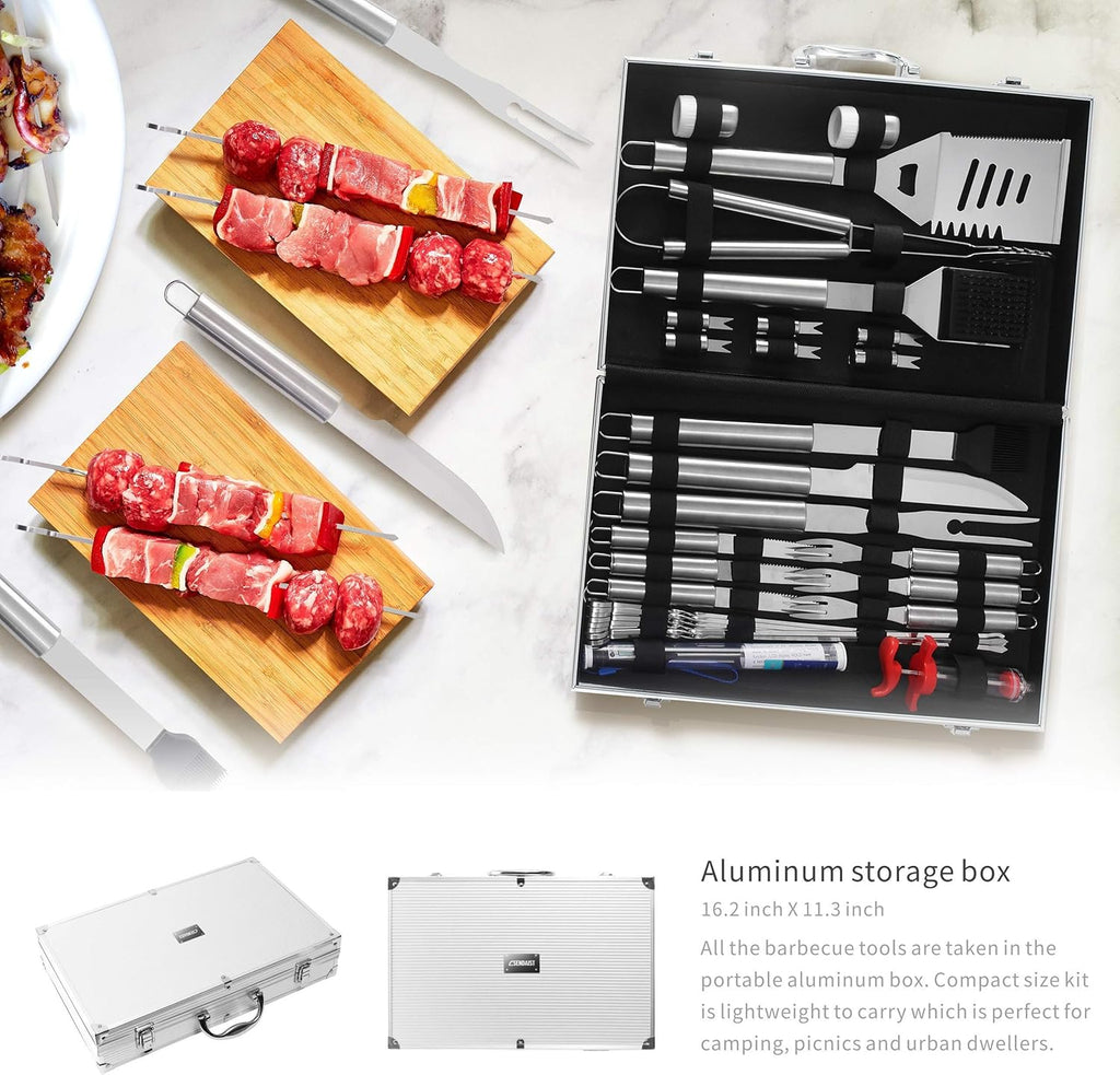 32 PCS BBQ Grill Tool Set with Thermometer in Heavy Duty Aluminum Case N872