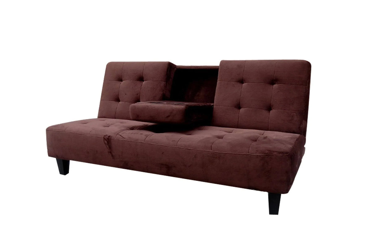 Brown Futon Sofa Bed with Cup Holder T808
