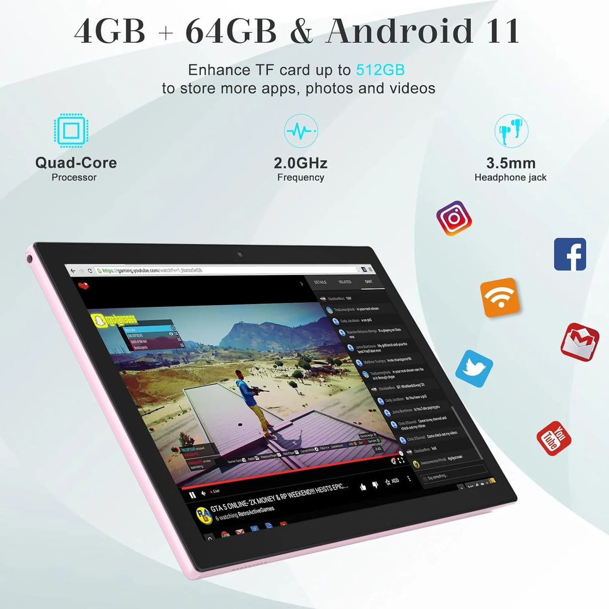 10 Inch Tablet 4GB RAM 64GB ROM Android 11 6000mAh T713